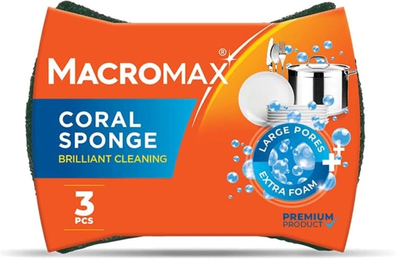 Macromax مجموعة إسفنجات ماكروماكس المرجانية - قطعتان × 3 قطع | إسفنجات غسيل أطباق متينة مزدوجة الطبقات للمطبخ - Image 2